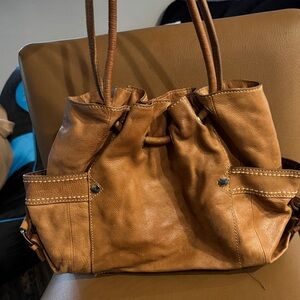 Fossil Cognac Brown Leather Drawstring Hobo Shoulder Bag